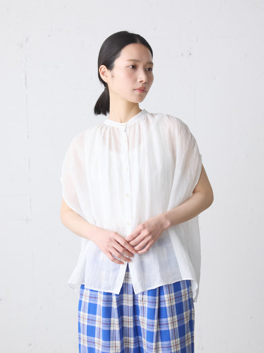ramie gather nosleeve shirt