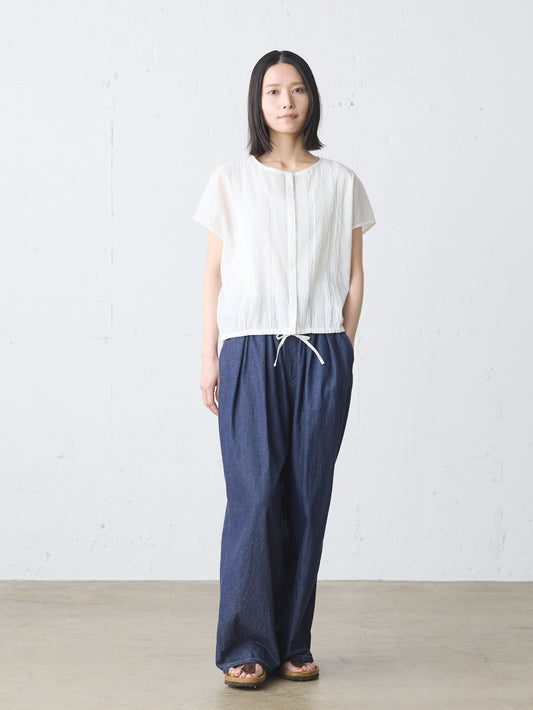 denim tuck wide easy pants