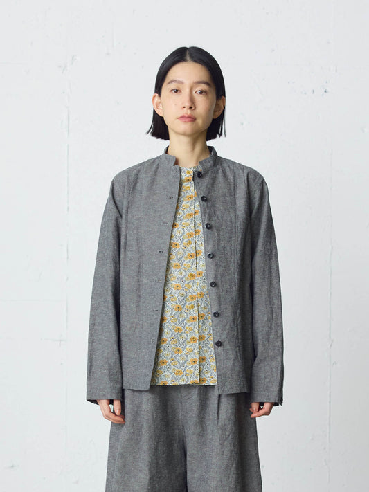 cotton linen stand collar jacket