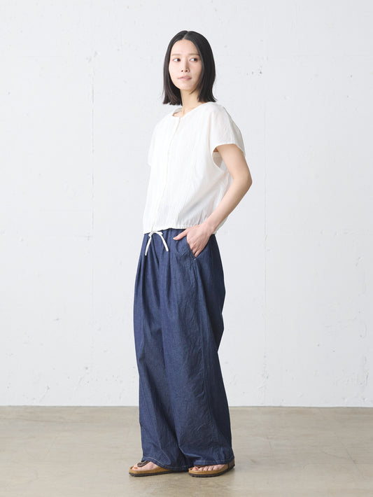 denim tuck wide easy pants
