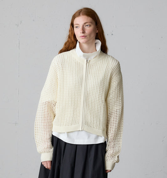 mesh knit zip cardigan