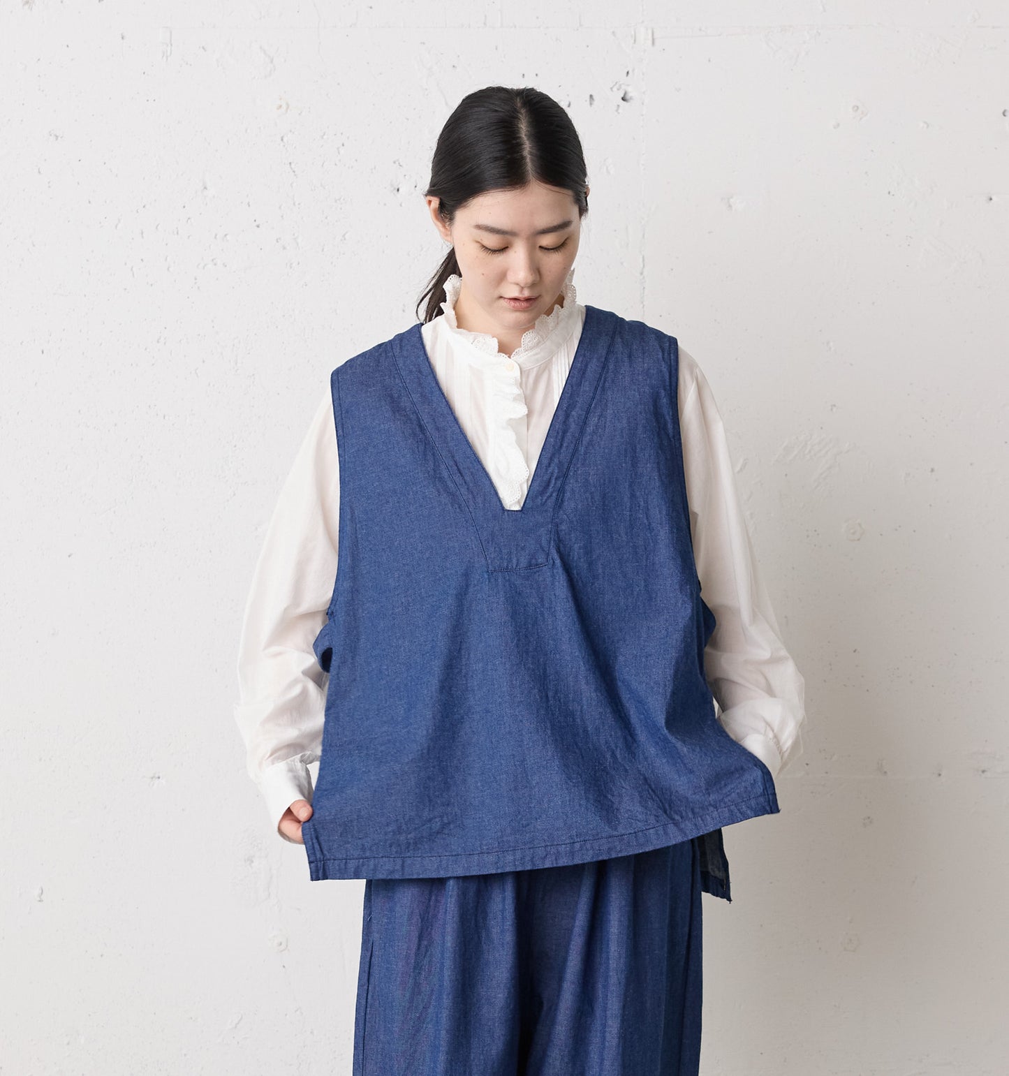denim side strap vest