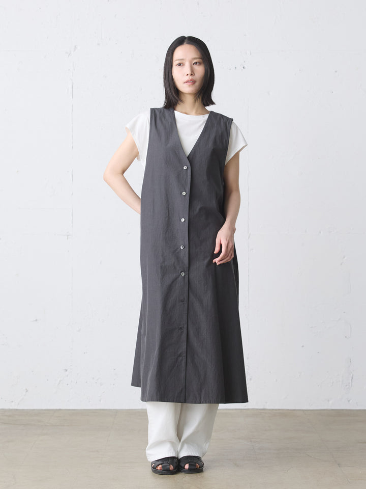 V neck long gilet one-piece
