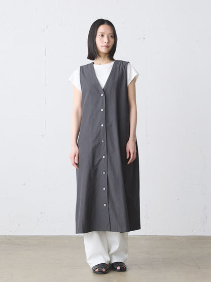V neck long gilet one-piece