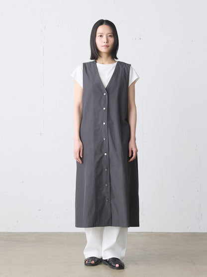 V neck long gilet one-piece