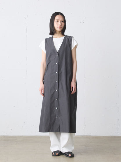 V neck long gilet one-piece