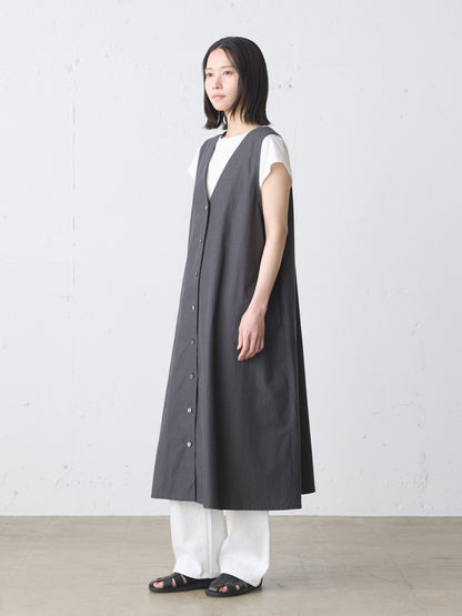 V neck long gilet one-piece