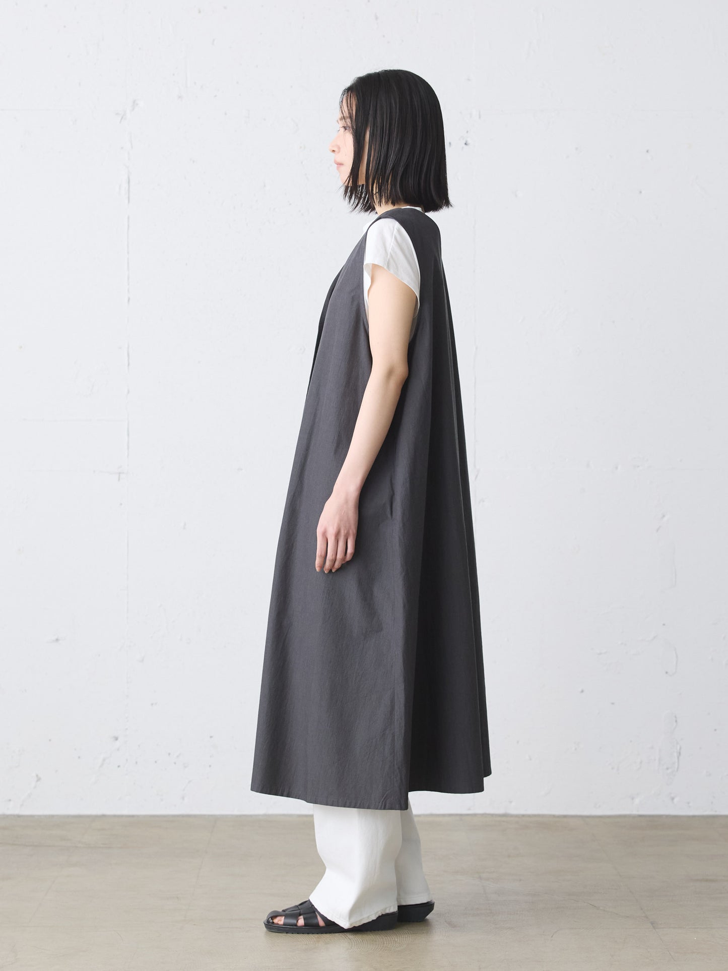 V neck long gilet one-piece