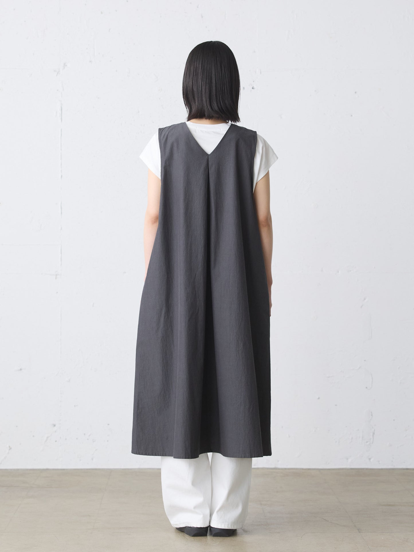 V neck long gilet one-piece