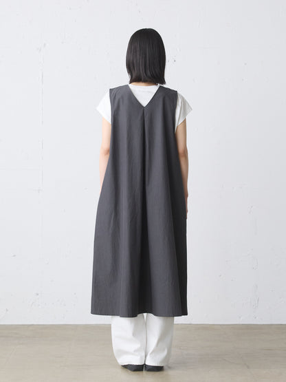 V neck long gilet one-piece