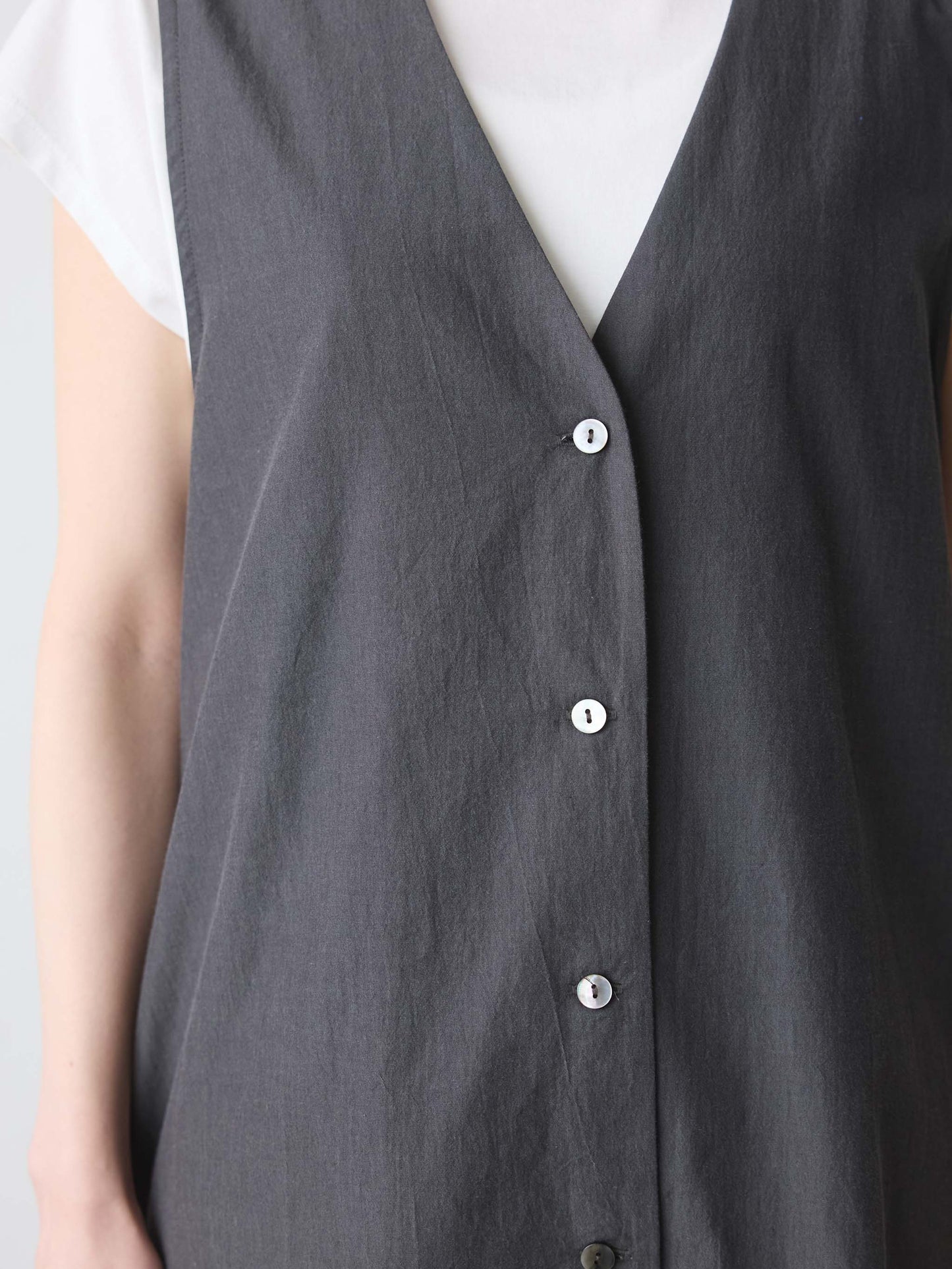 V neck long gilet one-piece