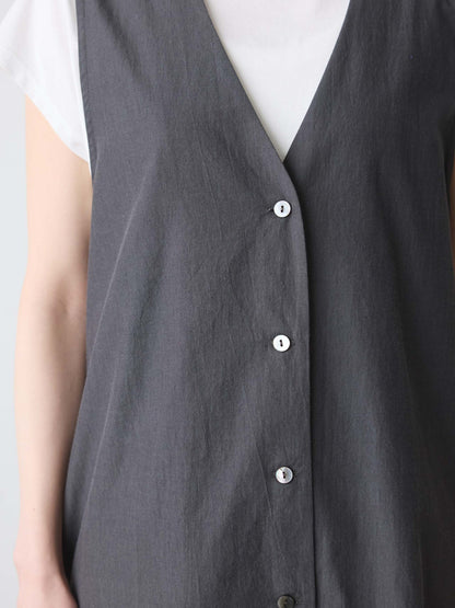 V neck long gilet one-piece