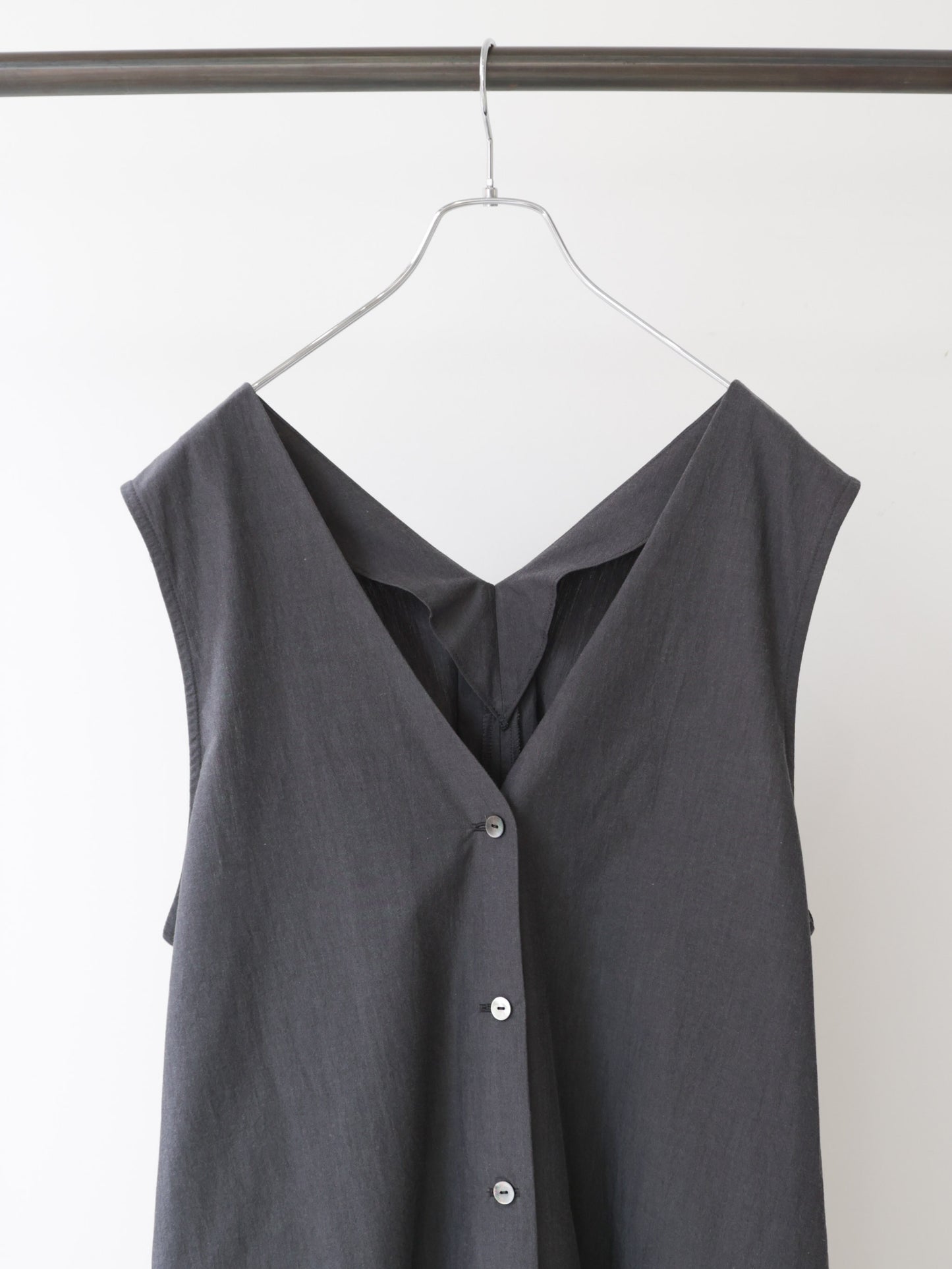 V neck long gilet one-piece