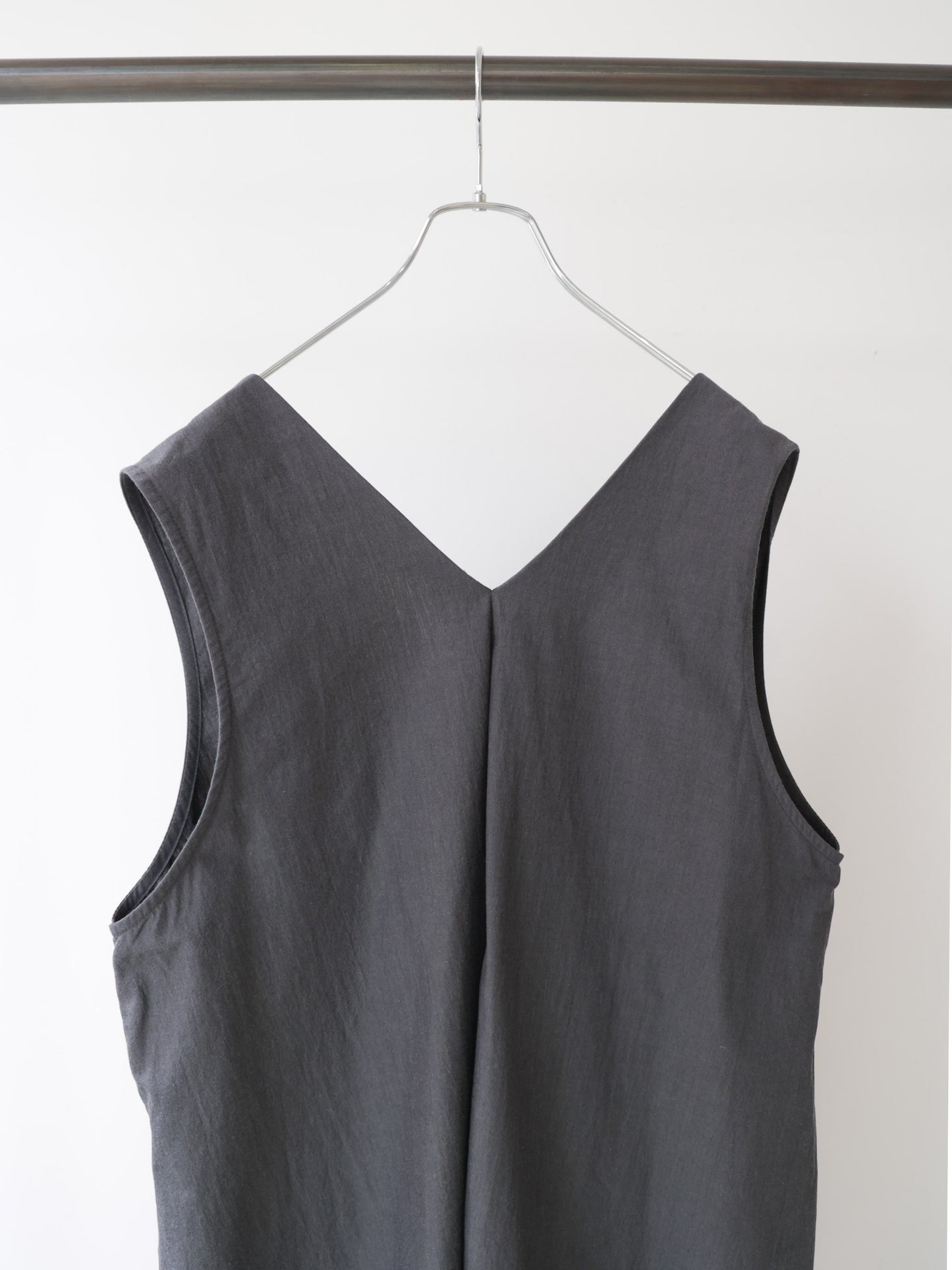 V neck long gilet one-piece