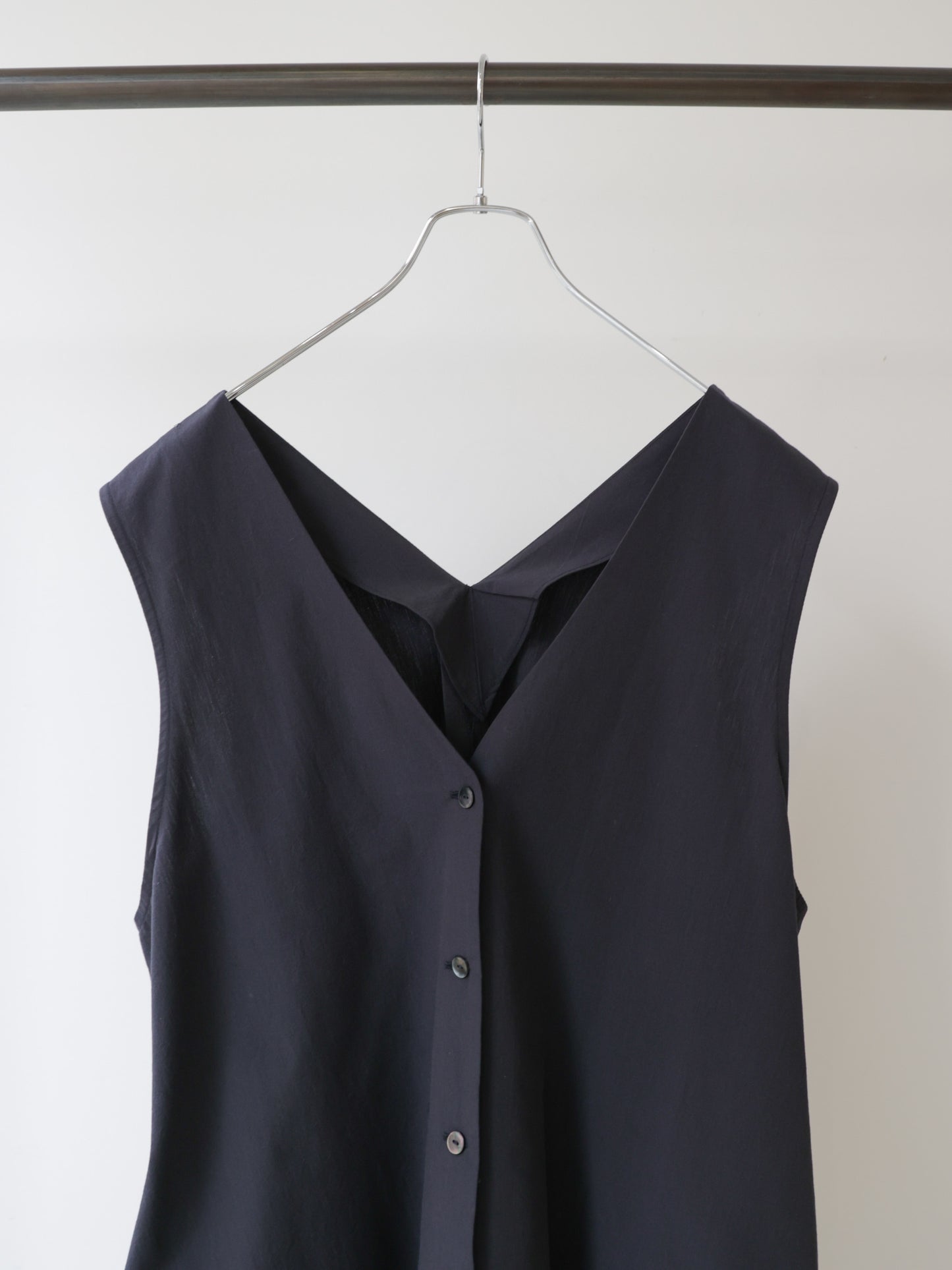 V neck long gilet one-piece