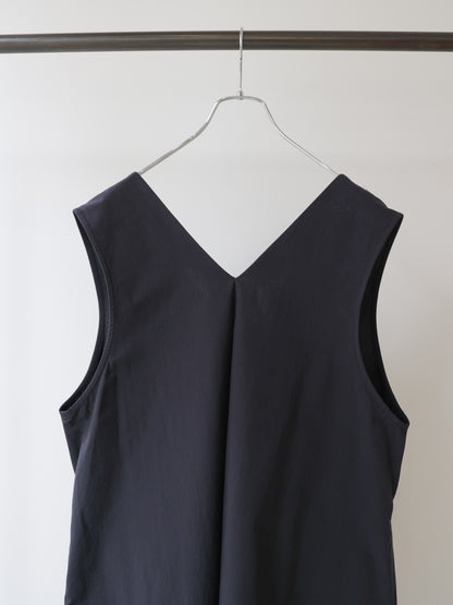 V neck long gilet one-piece