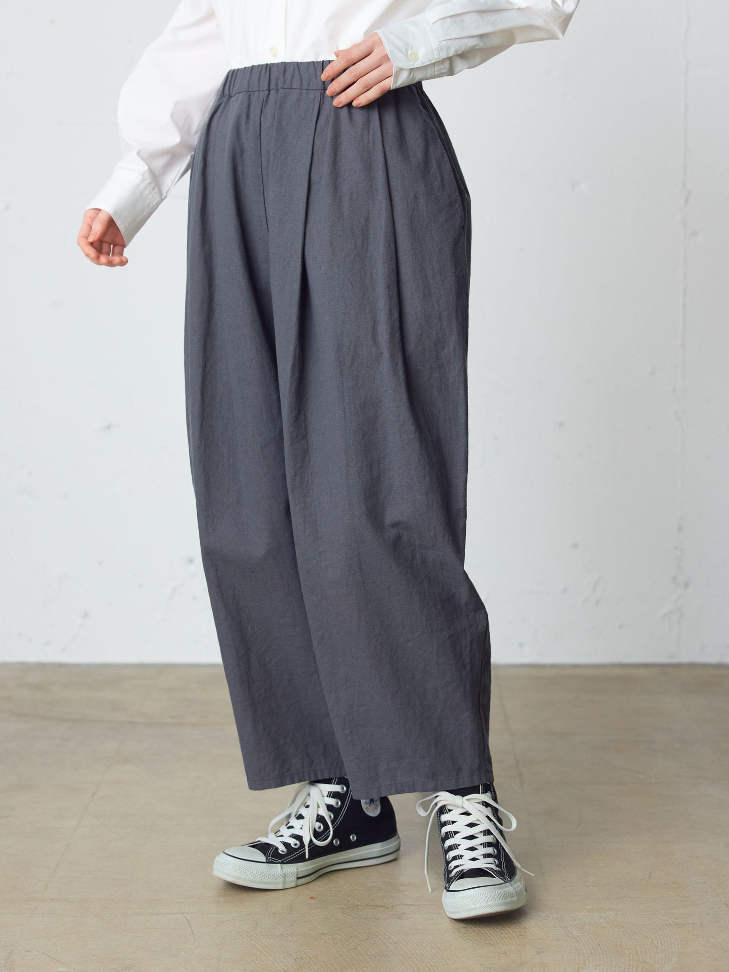 cottonlinen wide easy tapered pants