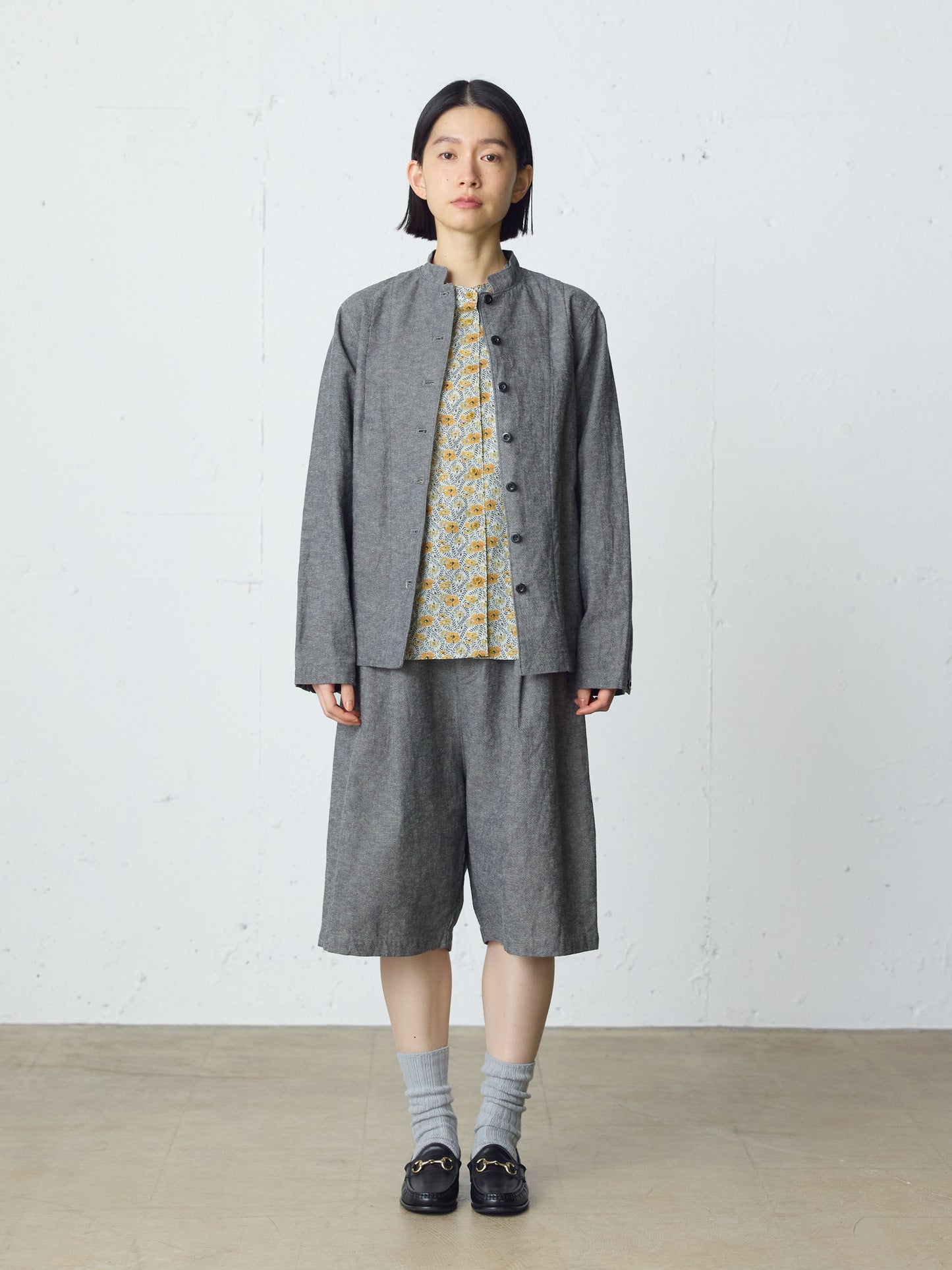 cotton linen stand collar jacket