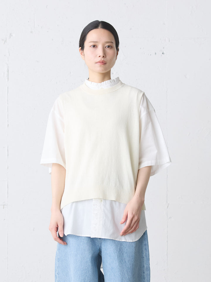 cotton linen side ribbon vest