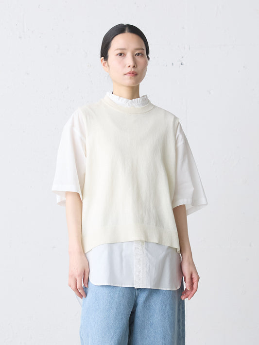 cotton linen side ribbon vest