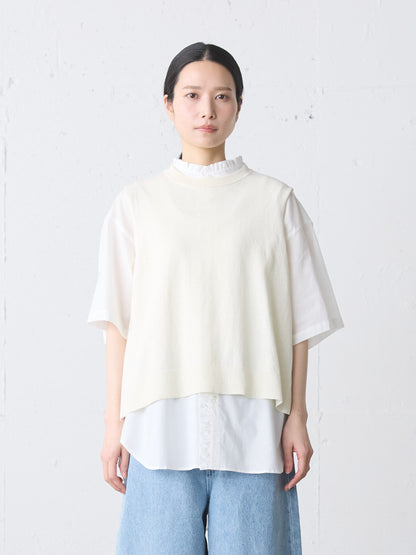 cotton linen side ribbon vest