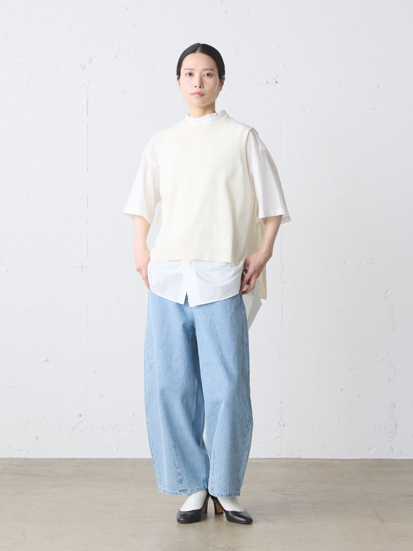cotton linen side ribbon vest