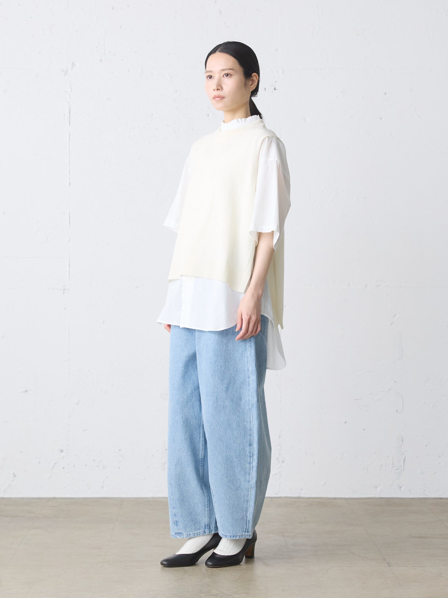 cotton linen side ribbon vest