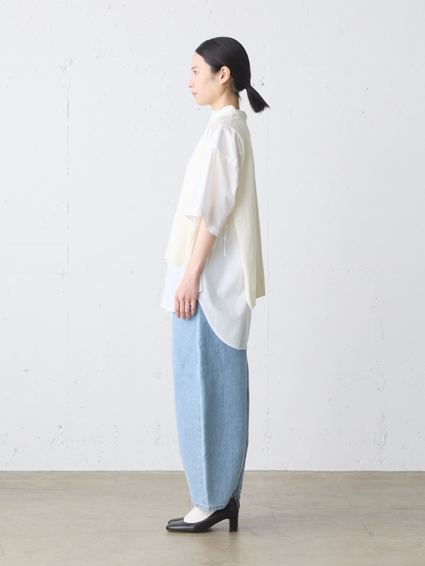 cotton linen side ribbon vest