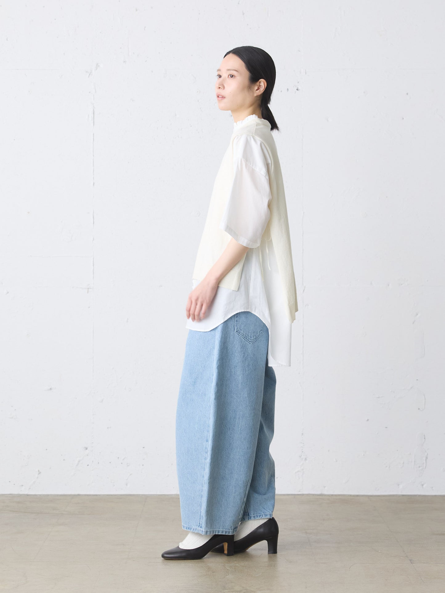 cotton linen side ribbon vest