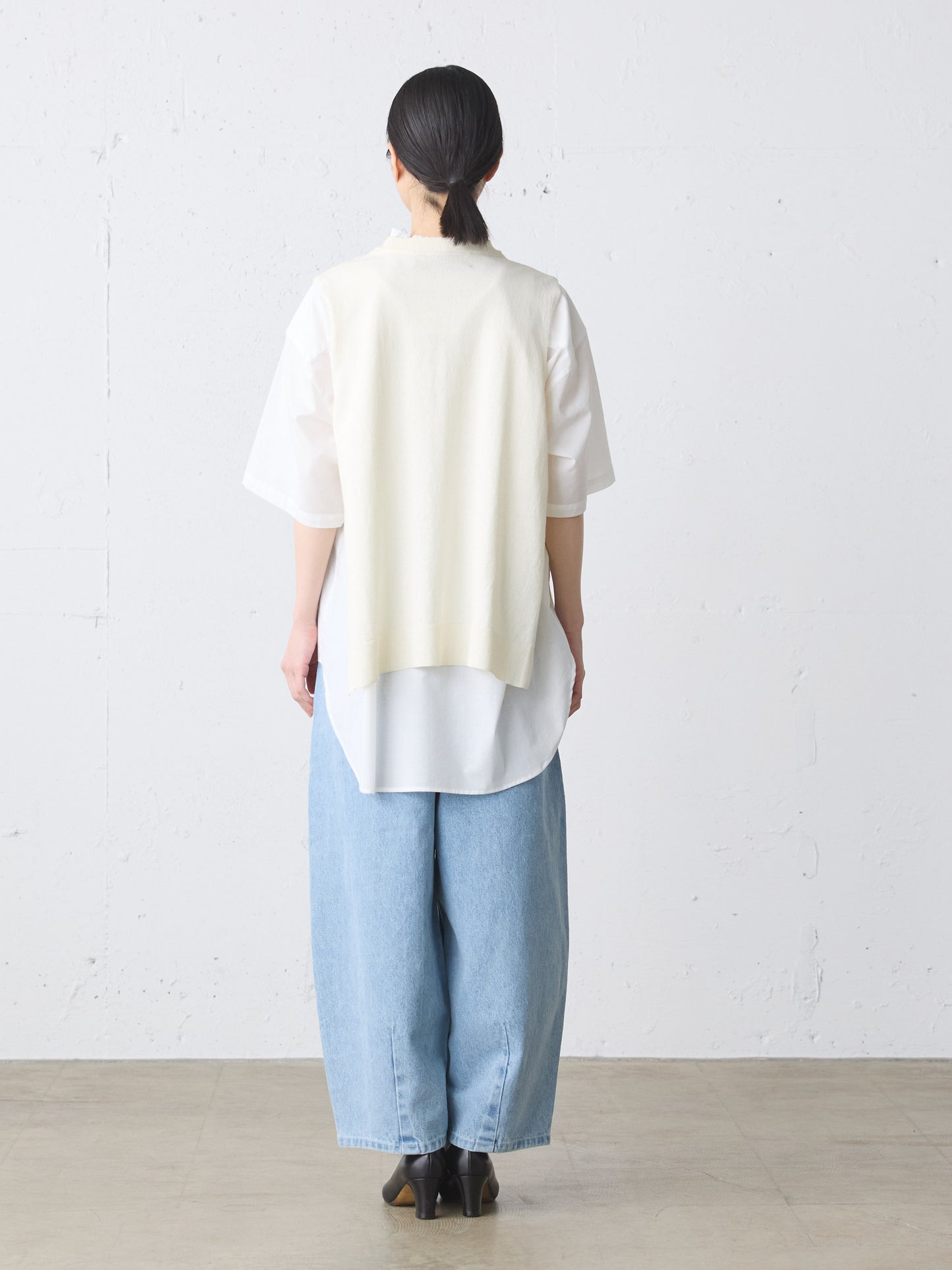 cotton linen side ribbon vest