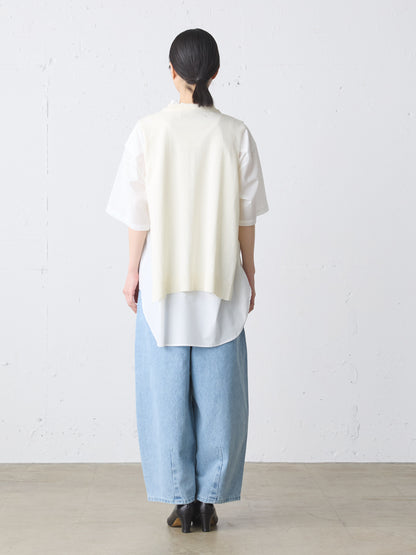 cotton linen side ribbon vest