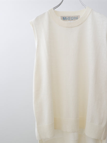 cotton linen side ribbon vest