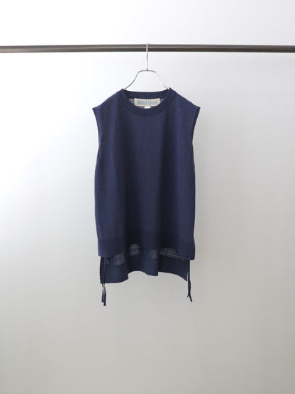 cotton linen side ribbon vest