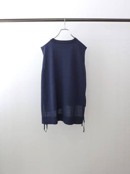 cotton linen side ribbon vest