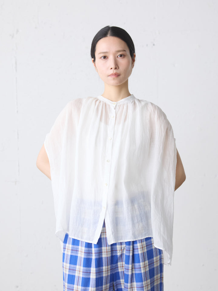 ramie gather nosleeve shirt