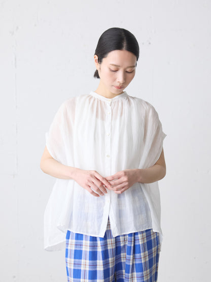 ramie gather nosleeve shirt
