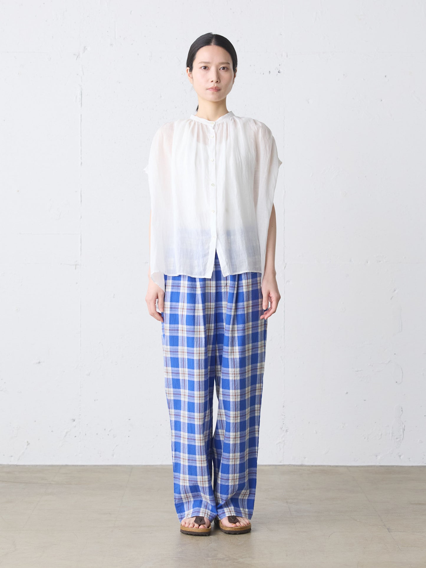 ramie gather nosleeve shirt