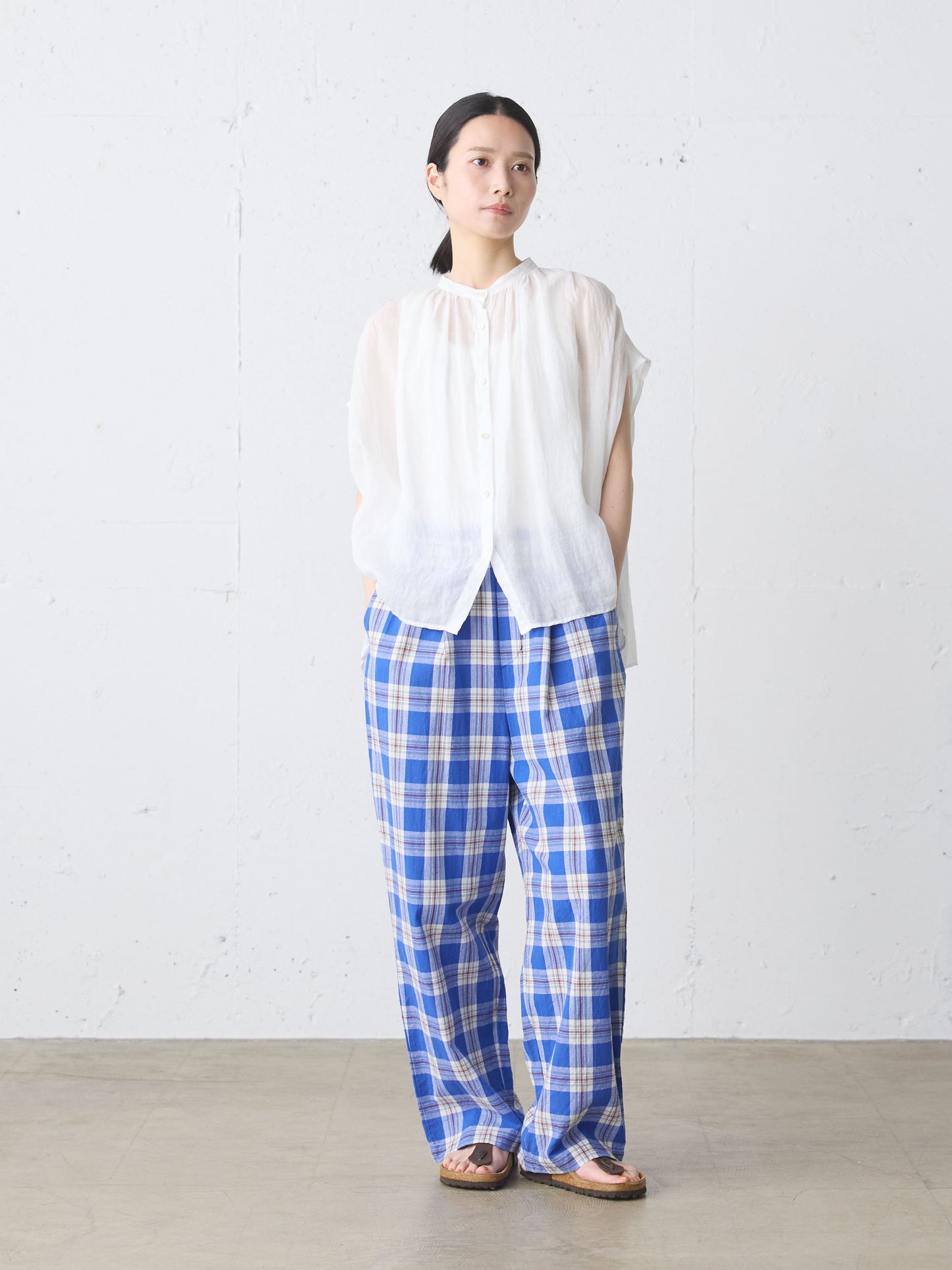 ramie gather nosleeve shirt
