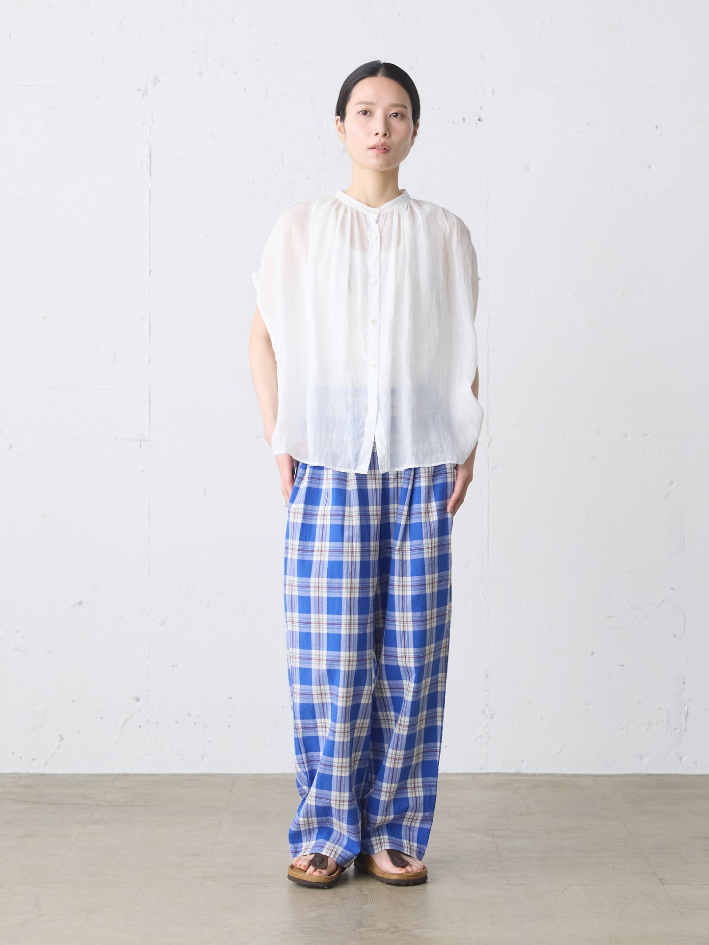 ramie gather nosleeve shirt