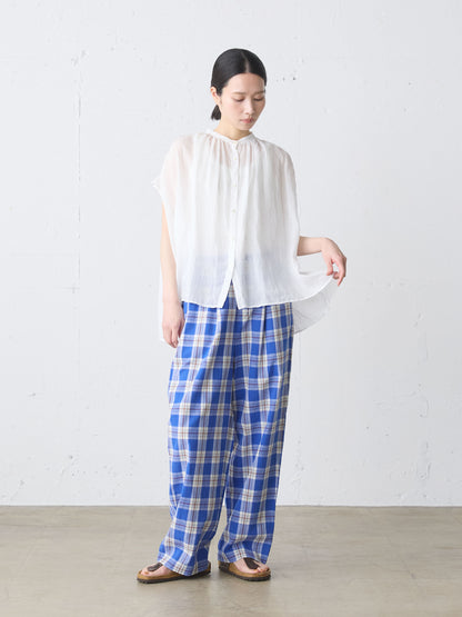 ramie gather nosleeve shirt