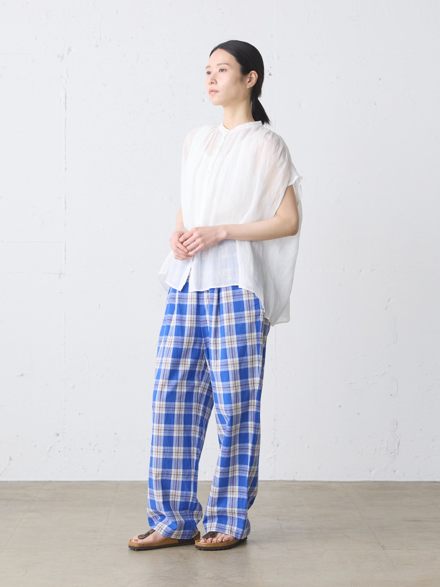 ramie gather nosleeve shirt
