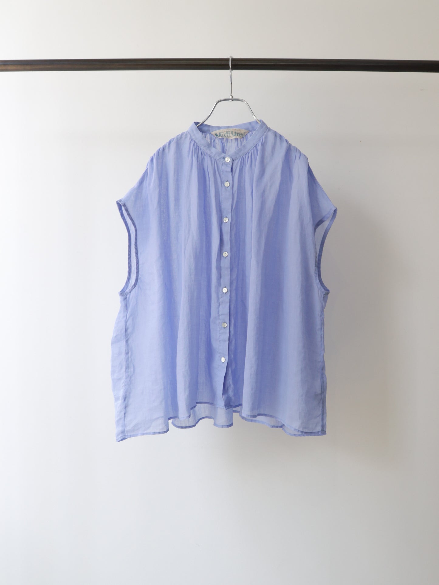 ramie gather nosleeve shirt