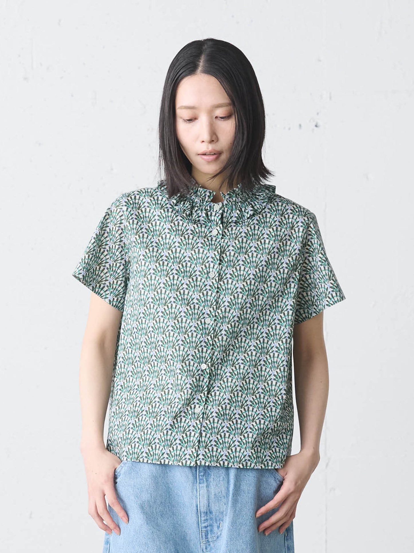LIBERTY print frill shirt