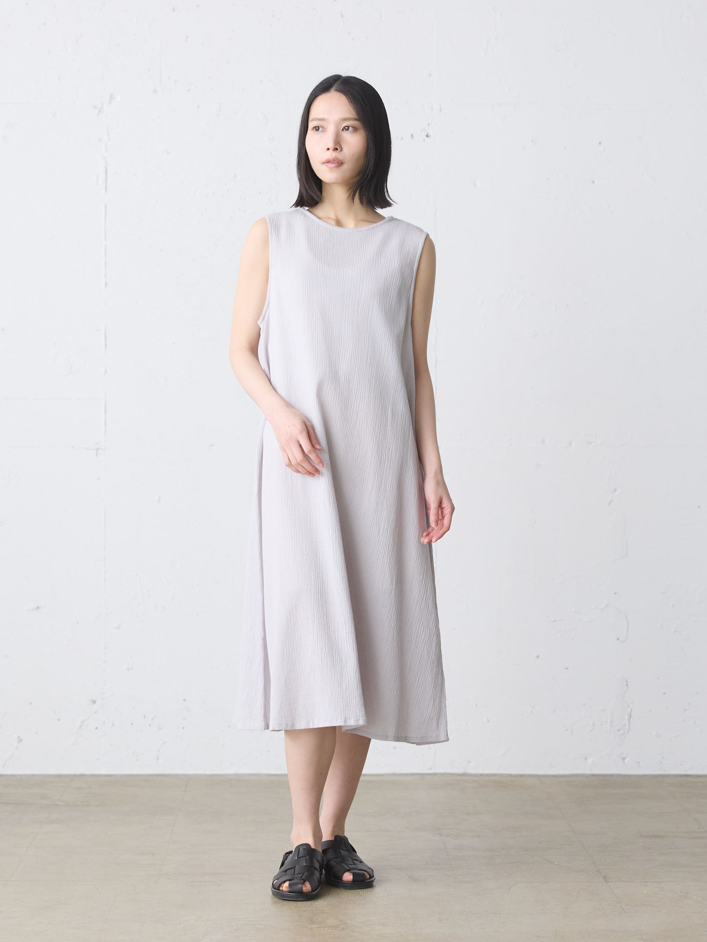 striped crepe nosleeve one-piece