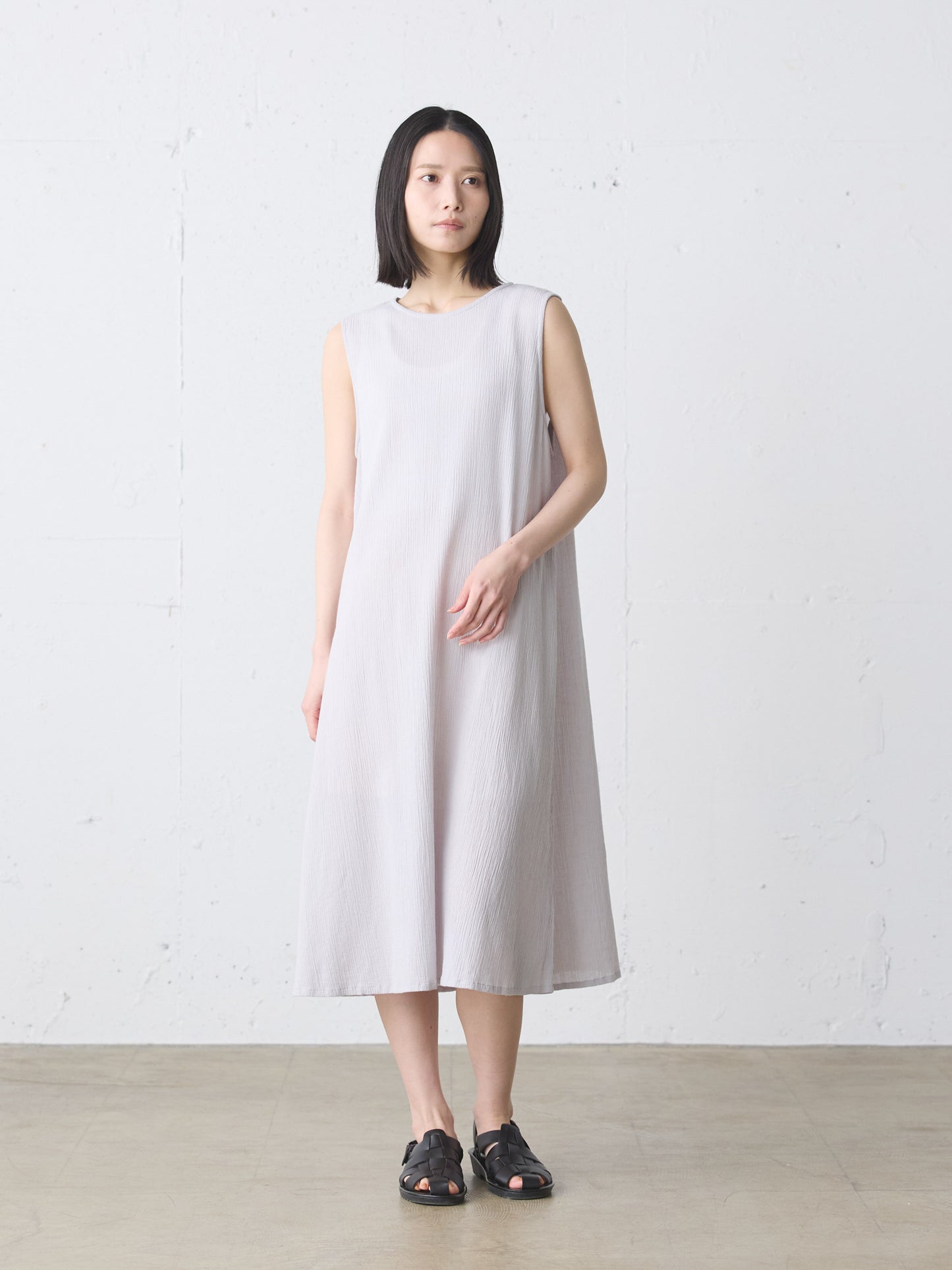 striped crepe nosleeve one-piece