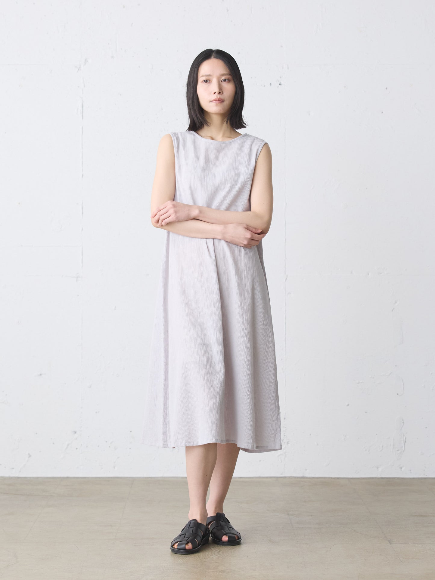 striped crepe nosleeve one-piece