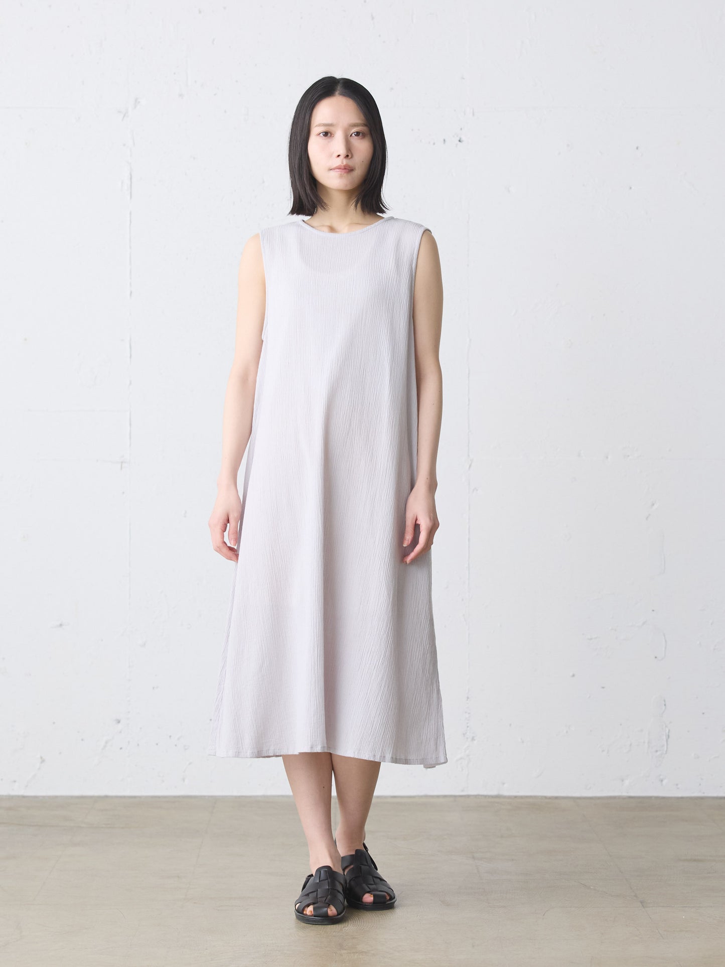 striped crepe nosleeve one-piece