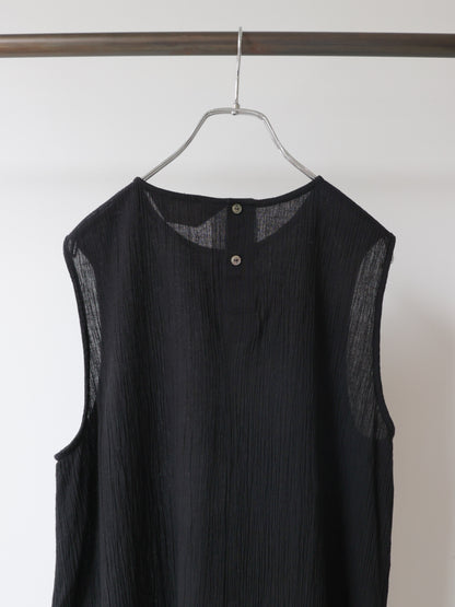striped crepe nosleeve one-piece