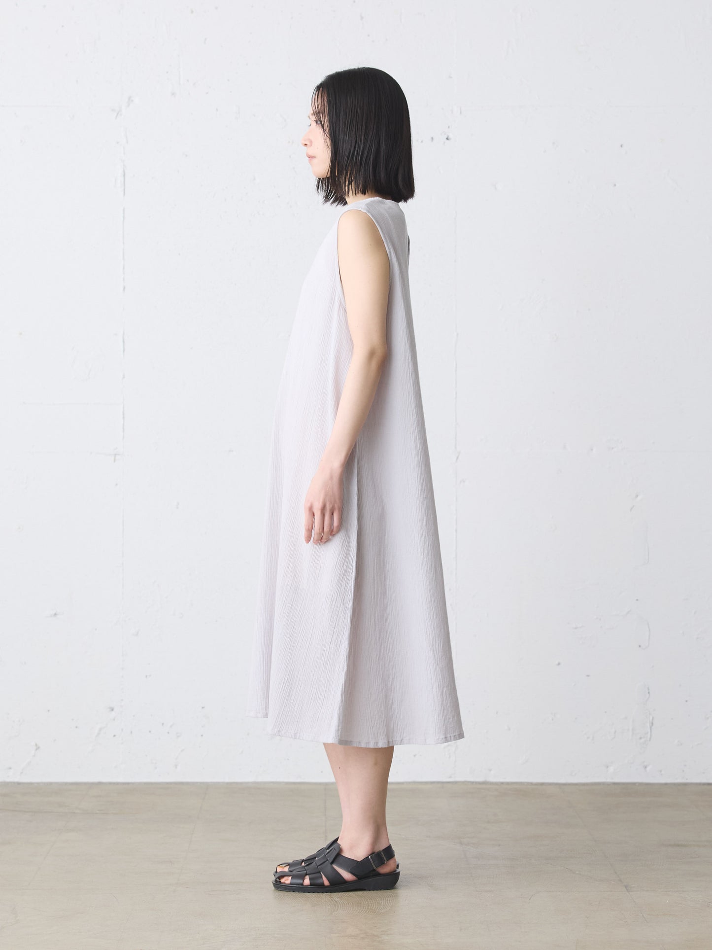 striped crepe nosleeve one-piece