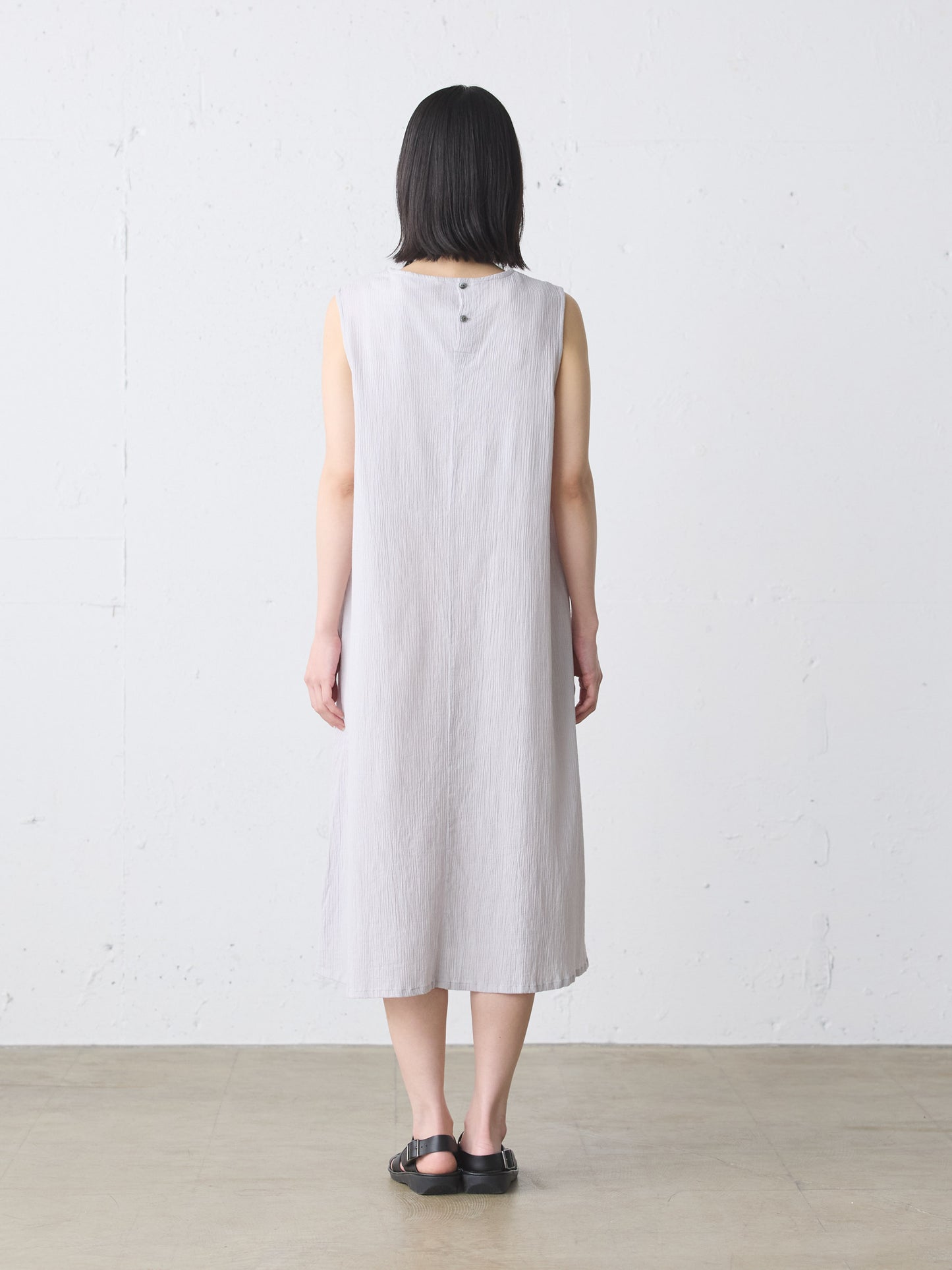 striped crepe nosleeve one-piece